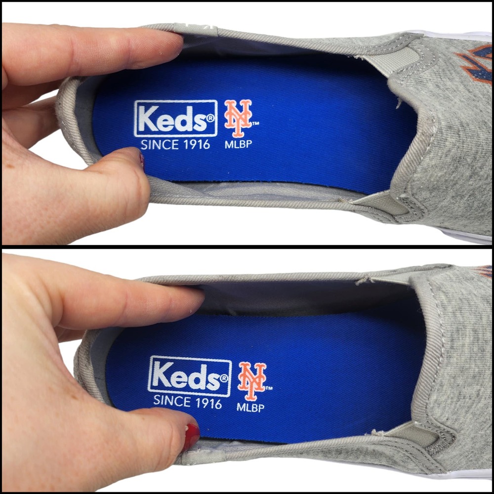 New York Mets Shoes Womens 9.5 Gray Blue Orange Keds Slip Ons MLB Baseball Comfy - Picture 10 of 12